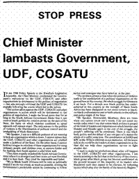 Chief Minister lambasts Government, UDF, COSATU