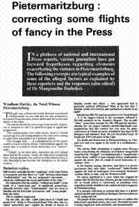Pietermaritzburg: correcting some flights of fancy in the Press