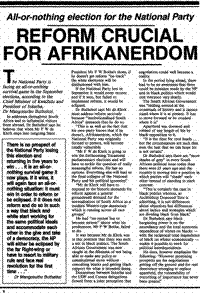 All-or-nothing election for the National Party: reform crucial for Afrikanerdom