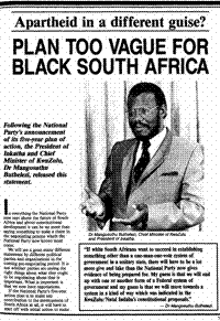 Plan too vague for Black South Africa: apartheid in a different guise?
