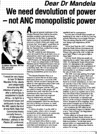 We need devolution of power - not ANC monopolistic power