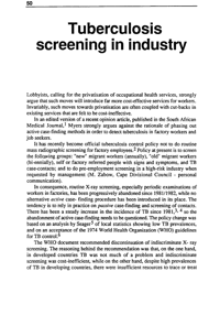 Tuberculosis screening in industry
