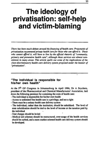 The ideology of privatisation: self-help and victim-blaming