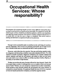 Occupational health services: Whose responsibility?