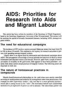AIDS: Priorities for research into AIDS and migrant labour