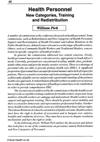 Health personnel: new categories, training and redistribution