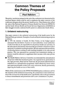 Common themes of the policy proposals
