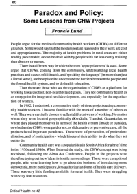Paradox and policy: some lessons from CHW projects