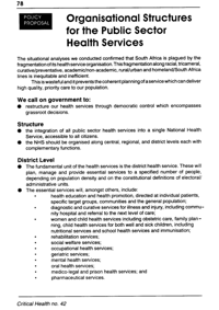 Organisational structures for the public sector health services