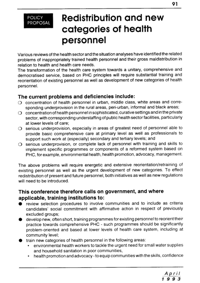 Redistribution and new categories of health personnel