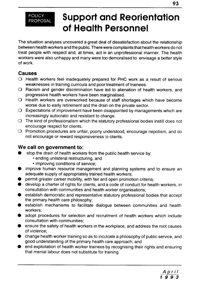 Support and reorientation of health personnel