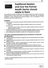 Traditional healers and how the formal health sector should relate to them