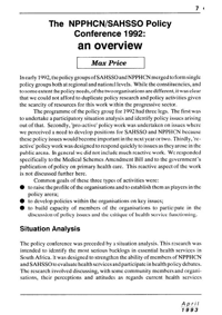The NPPHCN/SAHSSO Policy Conference 1992: an overview