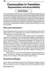 Communities in transition: representation and accountability