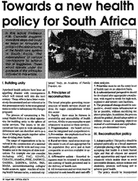 Towards a new health policy for South Africa