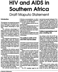 HIV and AIDS in Southern Africa: Draft Maupto Statement