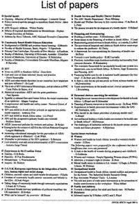 List of Papers (International Conference on Health in Southern Africa, Maputo, Mozambique, 9-15 April, 1990)
