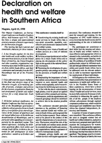 Declaration on health and welfare in Southern Africa