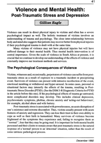 Violence and mental health: post-traumatic stress and depression