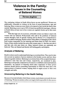 Violence in the family: issues in the counselling of battered women