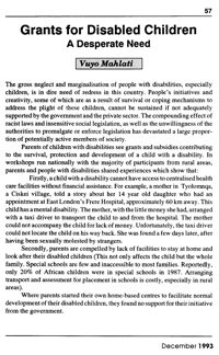 Grants for disabled children: a desperate need