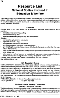 Resource list: national bodies involved in education and welfare