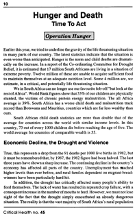 Hunger and death: time to act