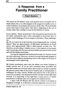 Response from a family practitioner