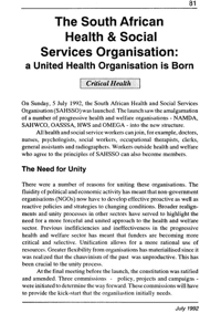 The South African health and social services organisation: a united health organisation is born