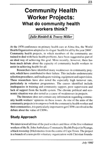 Community health worker projects: What do community health workers think?