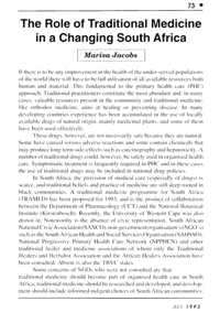 The role of traditional medicine in a changing South Africa