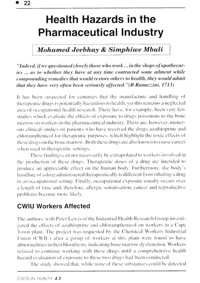 Health hazards in the pharmaceutical industry