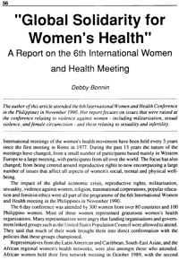 Global solidarity for women`s health : A report on the 6th International Women and Health Meeting