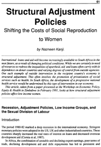 Structural adjustment policies: shifting the costs of social reproduction to women
