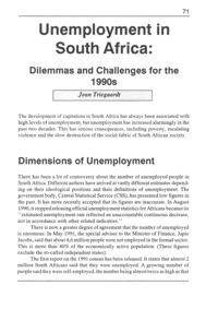 Unemployment in South Africa: dilemmas and challenges for the 1990s