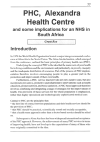 PHC, Alexandra Health Centre and some implications for an NHS in South Africa