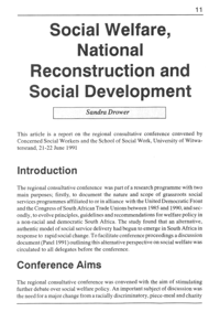 Social welfare, national reconstruction and social development