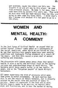 Women and mental health: a comment