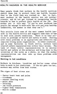 Health hazards in the health service
