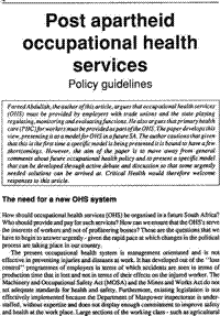 Post apartheid occupational health services - policy guidelines