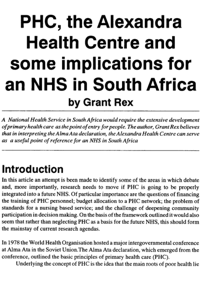 PHC, the Alexander Health Centre and some implications for an NHS in South Africa