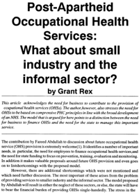 Post-apartheid occupational health services: What about small industry and the informal sector?