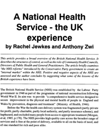 A National Health Service - The UK experience