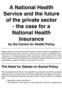 A National Health Service and the future of the private sector - the case for a National Health Insurance