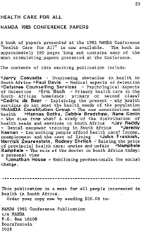 Health care for all - NAMDA 1985 Conference Papers