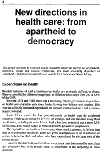 New directions in health care: from apartheid to democracy