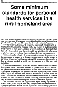 Some minimum standards for personal health services in a rural homeland area