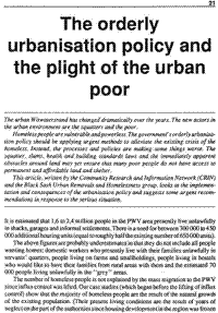 The orderly urbanisation policy and the plight of the urban poor