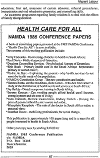 Health care for all: NAMDA 1985 Conference Papers