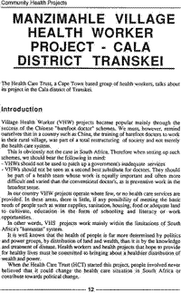 Manzimahle Village health worker project - Cala district, Transkei